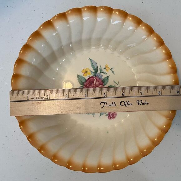 Vintage Homer Laughlin Serving 9" Bowl Pink Victorian Roses orange Swirl Edge - Picture 5 of 6